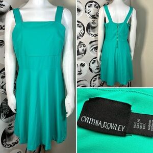 Cynthia Rowley Bright Teal Dress w/ Gold Exposed Back Zipper, Sz L
